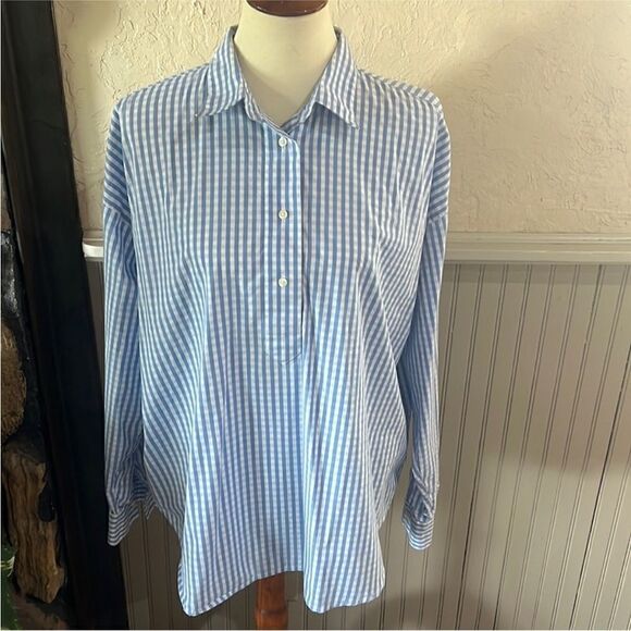 Chaps Blue and White Checkered Popover Top size L - Picture 1 of 6